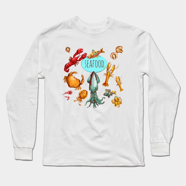 Seafood Long Sleeve T-Shirt by Mako Design 